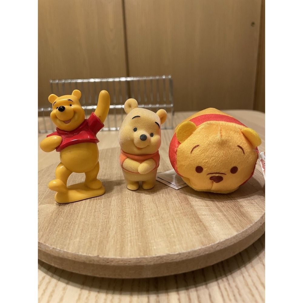 Disney Winnie the Pooh PVC Flocked Tsum Tsum Mini Plush Figure Lot of 3